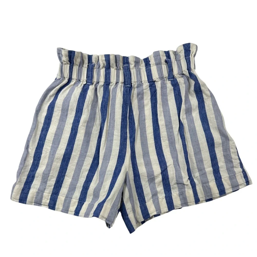 Madewell Blue White Striped Linen Cotton Paperbag Shorts Womens 8 - Picture 3 of 8